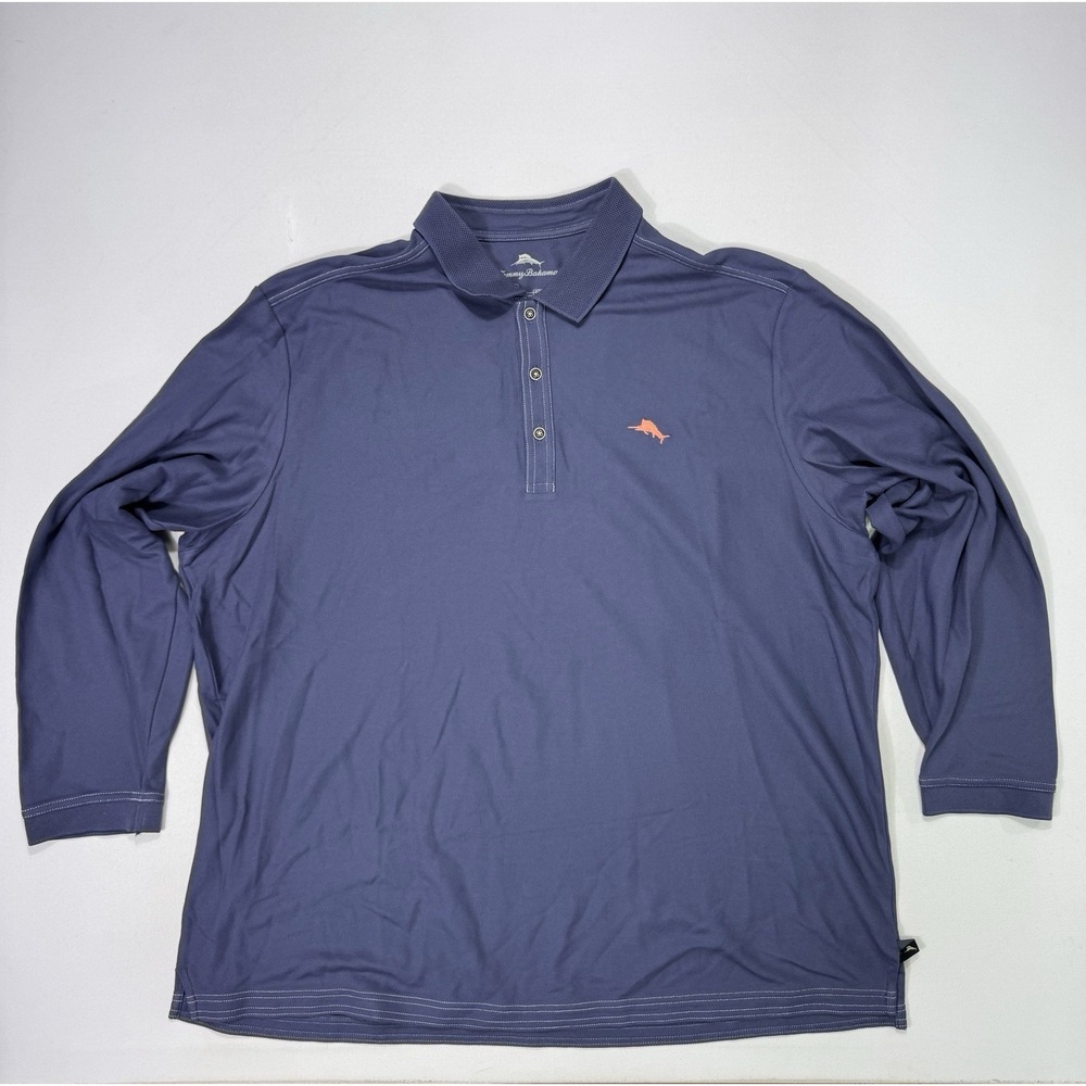 Tommy Bahama Polo Shirt Men's 2XLB Blue Long Sleeve Supima Cotton Casual